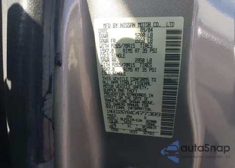 2004 Nissan Frontier Xe-V6 from USA, damaged, VIN 1N6ED26Y84C477389